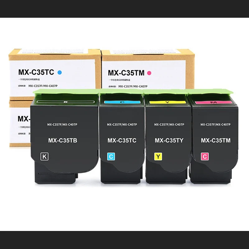 High Yield Toner Cartridge MX-C35TB MX-C35TC MX-C35TM MX-C35TY Use for Sharp MX-C357F MX-C407P Printers
High Yield Toner Cartridge MX-C35TB MX-C35TC MX-C35TM MX-C35TY Use for Sharp MX-C357F MX-C407P Printers