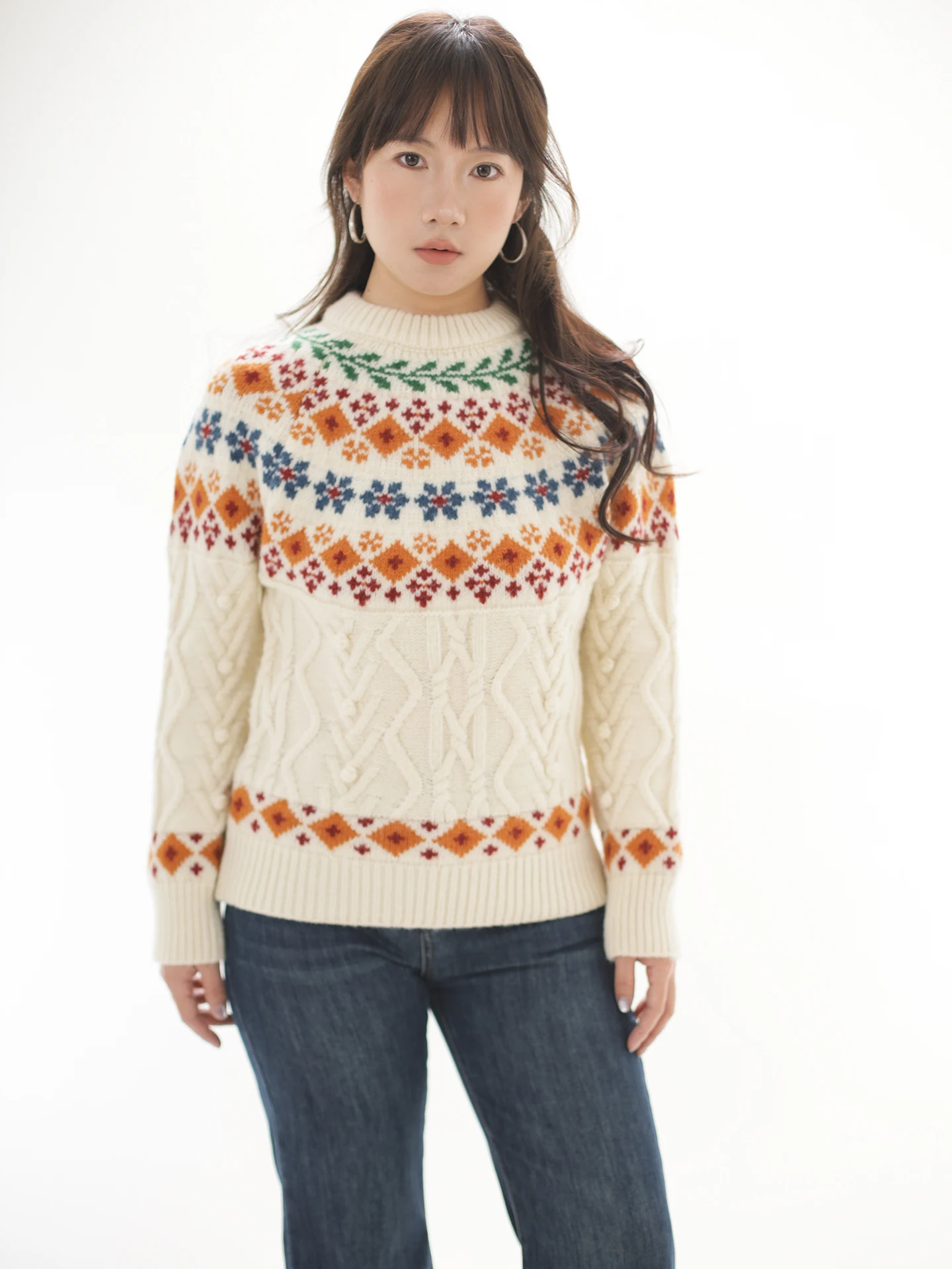 Ohmyloli Nordic Retro Fair Isle Thiened Knitted Sweater oulder Sve Insert Twisted Pattern Ball Splicing Women's Sweater
Ohmyloli Nordic Retro Fair Isle Thiened Knitted Sweater oulder Sve Insert Twisted Pattern Ball Splicing Women's Sweater