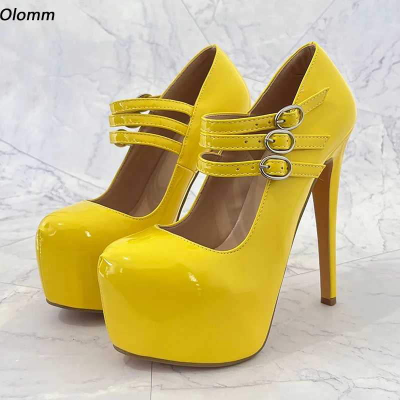 Olomm Handmade Women Shiny Pumps Buckle Strap Unisx Sexy Thin Heels Round Toe Nice Yellow Party Shoes Ladies Plus US Size 5-20
Olomm Handmade Women Shiny Pumps Buckle Strap Unisx Sexy Thin Heels Round Toe Nice Yellow Party Shoes Ladies Plus US Size 5-20