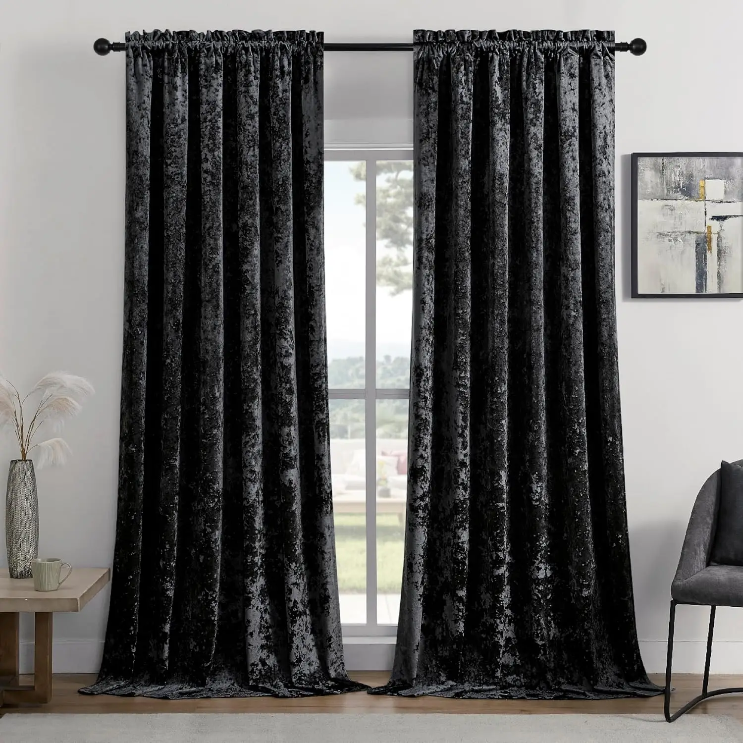 Black Crushed Velvet Curtains 52x108inch Rod Pocket Luxurious Thermal Insulated Soundproof Drapes Soft and Durable Light
Black Crushed Velvet Curtains 52x108inch Rod Pocket Luxurious Thermal Insulated Soundproof Drapes Soft and Durable Light