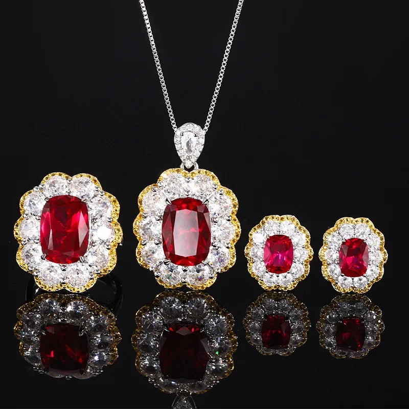 High-end jewelry gem plated 18K gold red corundum high-end retro set women's 10*14-8*10 jewelry
High-end jewelry gem plated 18K gold red corundum high-end retro set women's 10*14-8*10 jewelry