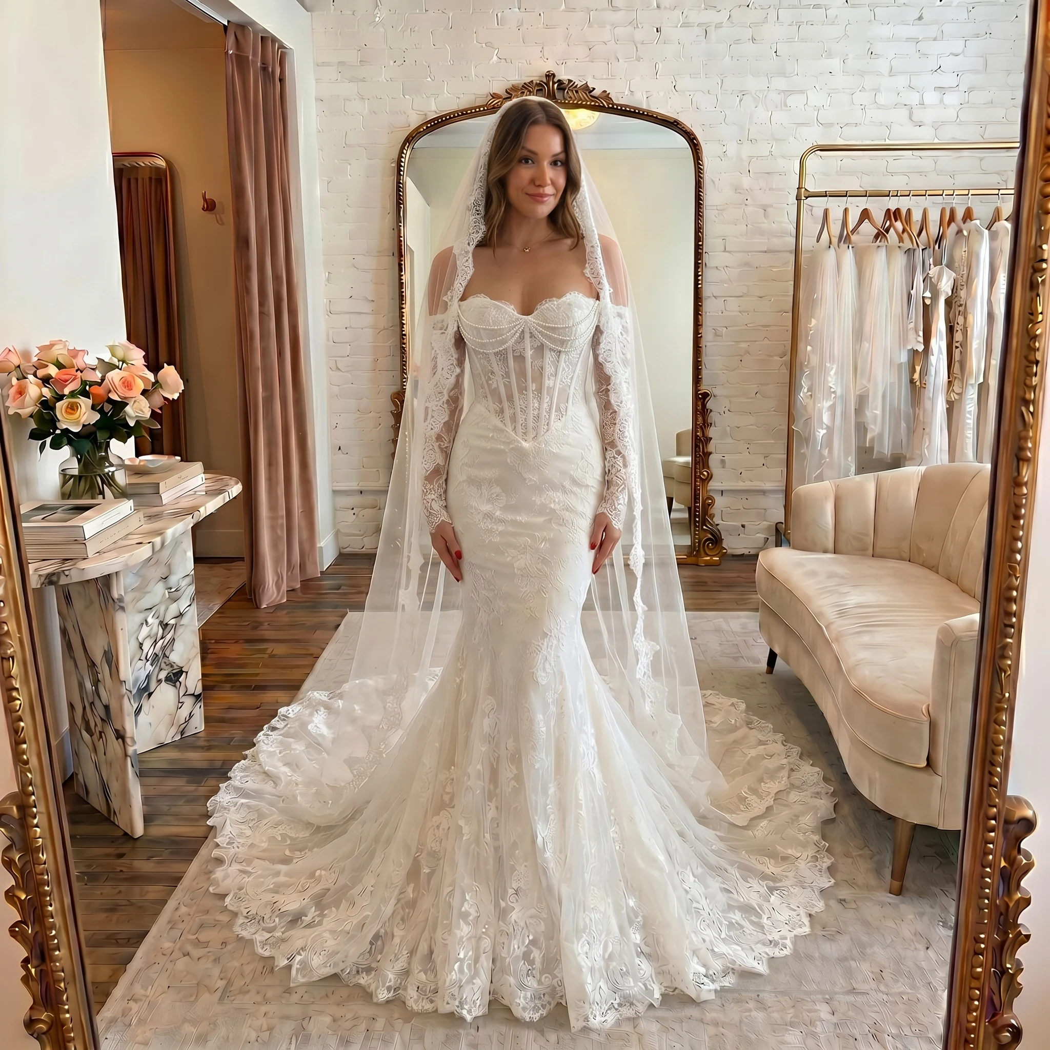 Off Shoulder Long Sleeve Corset Mermaid Wedding Dress Sheer Lace Cathedral Train Elegant Bridal Gown Ivory Vestido De Novia
Off Shoulder Long Sleeve Corset Mermaid Wedding Dress Sheer Lace Cathedral Train Elegant Bridal Gown Ivory Vestido De Novia