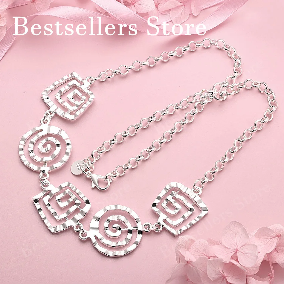 925 Sterling Silver Delicate Square and Round Spiral Necklace for Women, Fashionable Party Gift, Wedding Accessory
925 Sterling Silver Delicate Square and Round Spiral Necklace for Women, Fashionable Party Gift, Wedding Accessory
