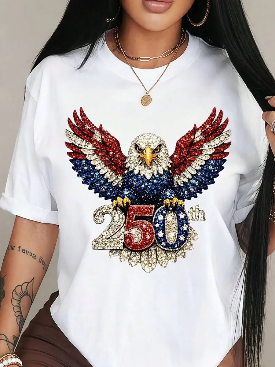 Women Patriotic Eagle 250th Anniversary Rhinestone Print T-Shirt Casual Round Neck Short Sleeve Tee
Women Patriotic Eagle 250th Anniversary Rhinestone Print T-Shirt Casual Round Neck Short Sleeve Tee