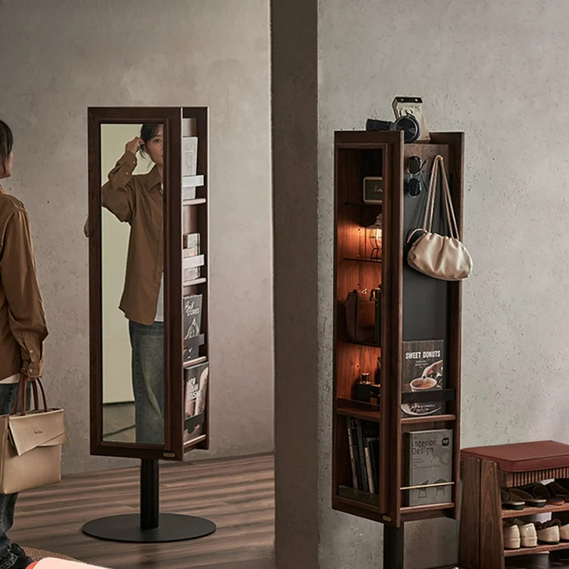 Solid wood rotating mirror cabinet, bedroom home full-body mirror, black walnut.
Solid wood rotating mirror cabinet, bedroom home full-body mirror, black walnut.