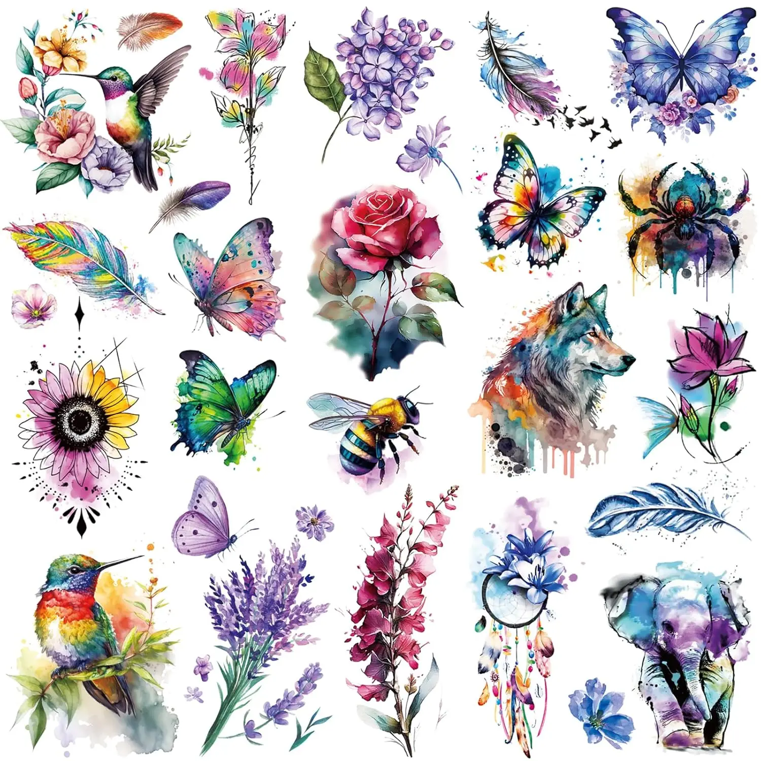 9 Sheets Large 3D Watercolor Temporary Tattoos - Colorful Flower Hummingbird Butterfly Realistic Long Lasting Waterproof Body Art
9 Sheets Large 3D Watercolor Temporary Tattoos - Colorful Flower Hummingbird Butterfly Realistic Long Lasting Waterproof Body Art