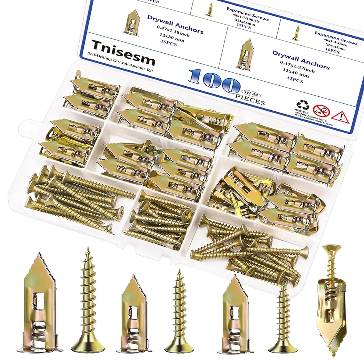 Self Drilling Drywall Anchors with Screws, 100Pcs 3 Sizes, Heavy Duty Metal Expansion Anchors for Picture Frames, Shelves, Home Decor
Self Drilling Drywall Anchors with Screws, 100Pcs 3 Sizes, Heavy Duty Metal Expansion Anchors for Picture Frames, Shelves, Home Decor