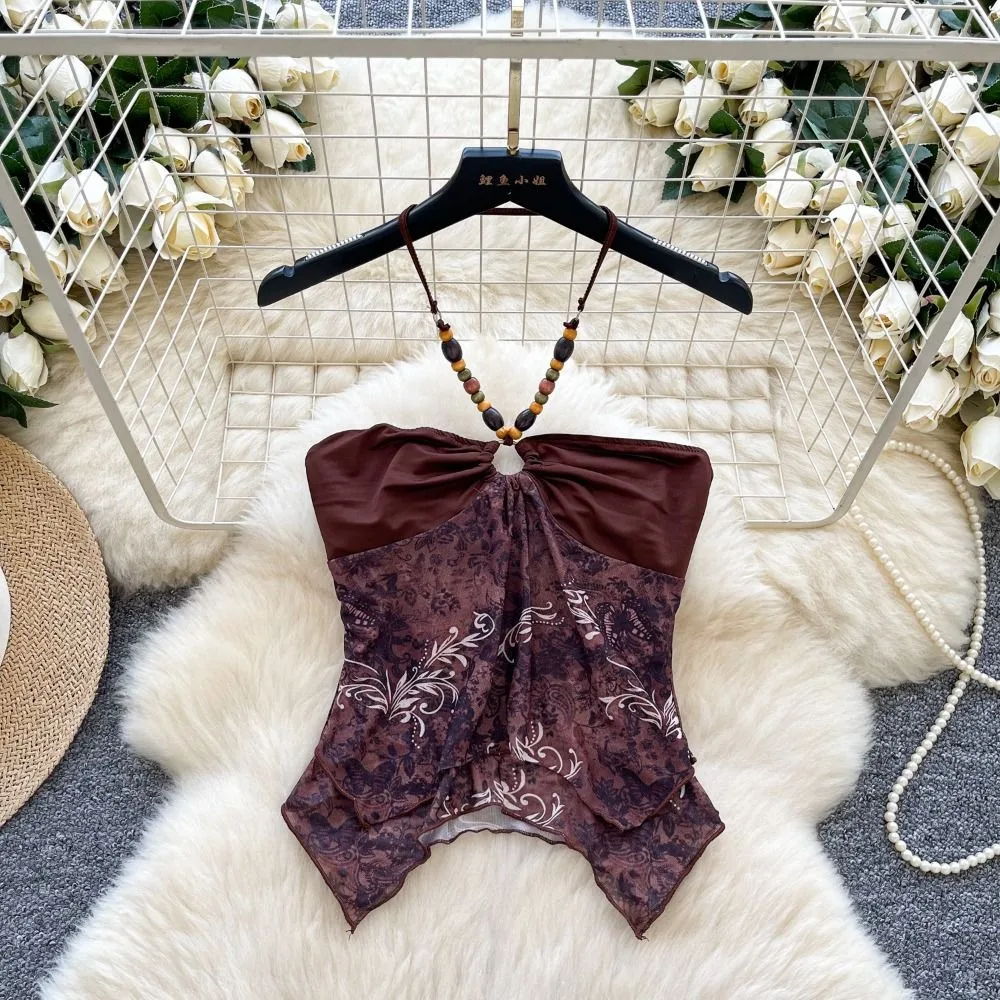 Retro Backless Mesh Halter Camisole Irregular Sleeveless Beads Hanging Vest Women Streetwear Outfits Slim Crop Top Summer Spring
Retro Backless Mesh Halter Camisole Irregular Sleeveless Beads Hanging Vest Women Streetwear Outfits Slim Crop Top Summer Spring