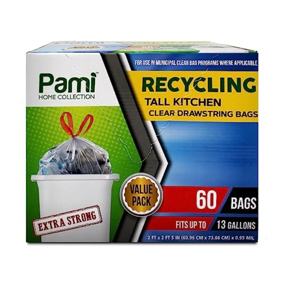 Recycling Tall Kitchen Drawstring Trash Bags- Extra-Strong Plastic Garbage Bags- Thick Trash Can Liners For Kitchen and Outdoor
Recycling Tall Kitchen Drawstring Trash Bags- Extra-Strong Plastic Garbage Bags- Thick Trash Can Liners For Kitchen and Outdoor