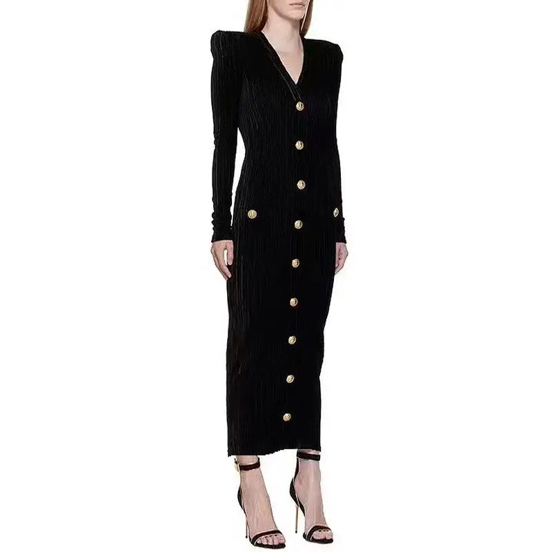 Spring 2025 Velvet Long Sleeve Slimming Maxi Dress Back Zipper Gown Women's Fashion Elegant Style Button Detail mid Waist
Spring 2025 Velvet Long Sleeve Slimming Maxi Dress Back Zipper Gown Women's Fashion Elegant Style Button Detail mid Waist