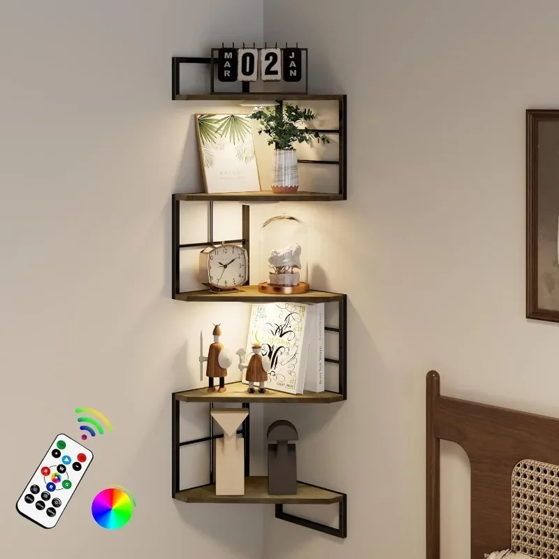 Floating Corner Shelves with Light - 5 Tiers Metal Corner Shelf Wall Mounted for Bedroom Living Room Office Kitchen, Easy-to-
Floating Corner Shelves with Light - 5 Tiers Metal Corner Shelf Wall Mounted for Bedroom Living Room Office Kitchen, Easy-to-