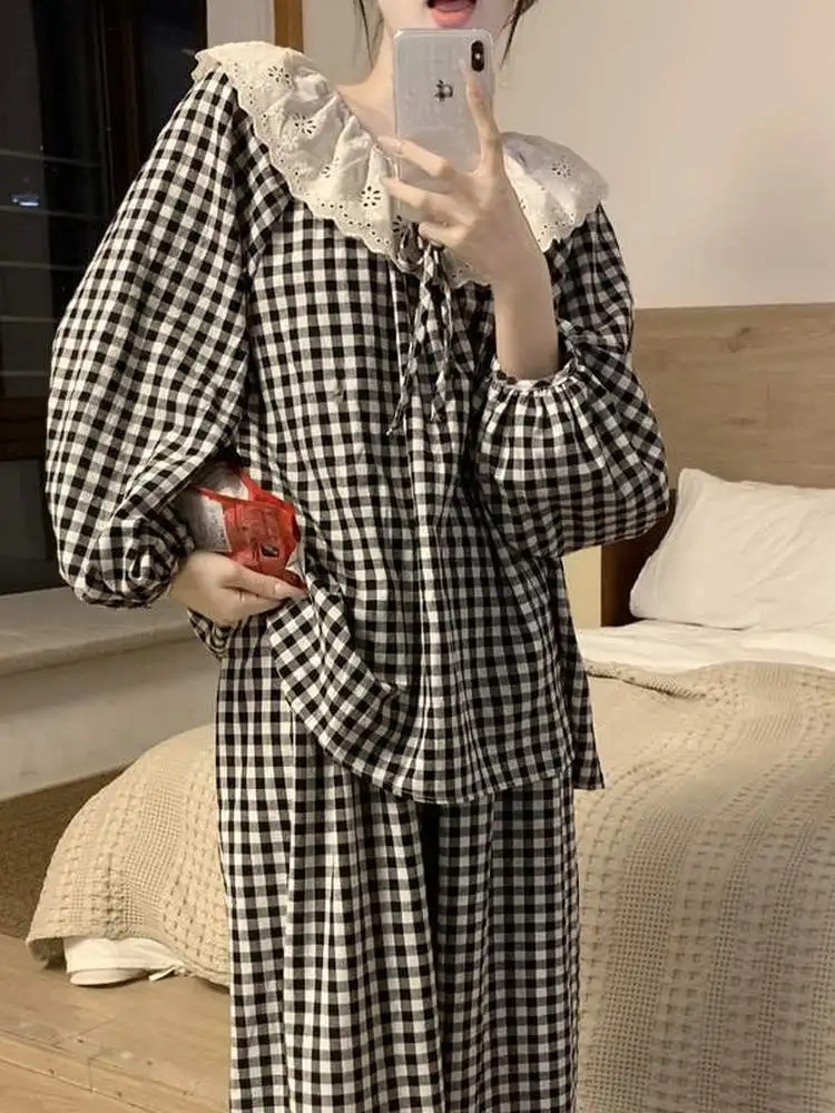 Korean Style Lace Trim Sleepwear Women's Spring Autumn Cloud Cotton Sweet Princess Home Clothes Two-Piece Set Breathable Soft...
Korean Style Lace Trim Sleepwear Women's Spring Autumn Cloud Cotton Sweet Princess Home Clothes Two-Piece Set Breathable Soft...
