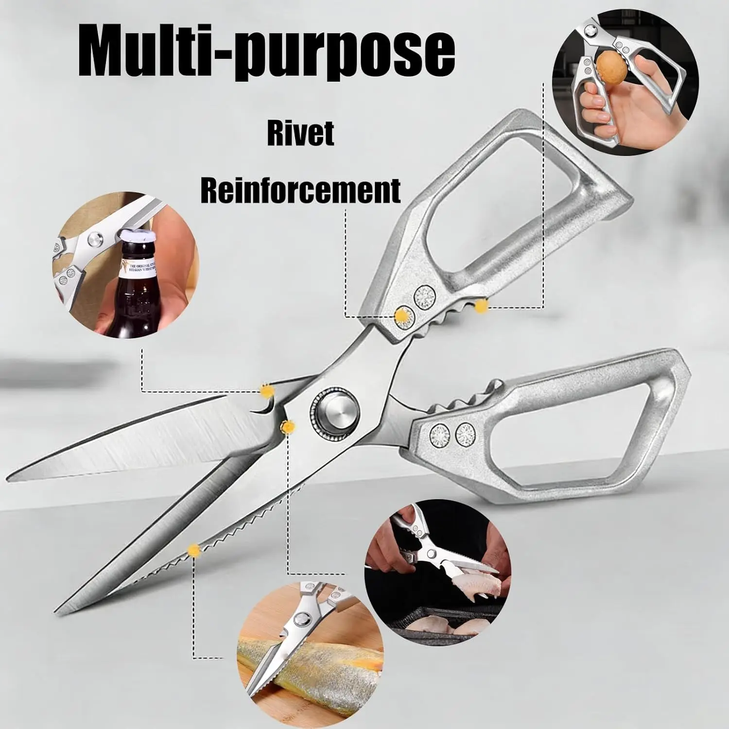 Heavy Duty Sharp Kitchen Scissors, Dishwasher Safe, Cooking Shears for Meat, Chicken, Fish, Poultry, Herb, Bread (Silver)
Heavy Duty Sharp Kitchen Scissors, Dishwasher Safe, Cooking Shears for Meat, Chicken, Fish, Poultry, Herb, Bread (Silver)