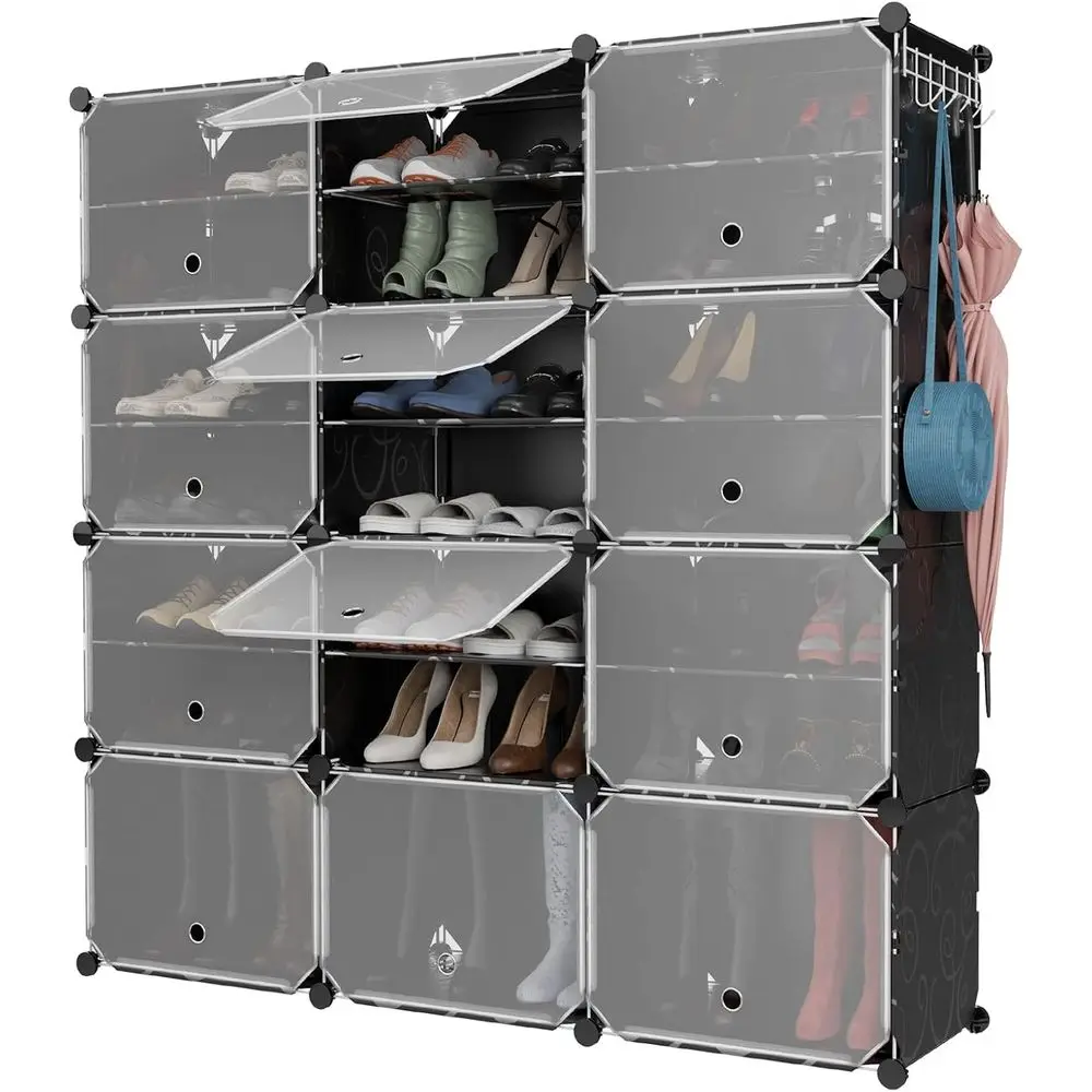 48-Pair Shoe Organizer with 12 Cubes, Removable Shelves, 5 Hooks, DIY Storage for Entryway
48-Pair Shoe Organizer with 12 Cubes, Removable Shelves, 5 Hooks, DIY Storage for Entryway