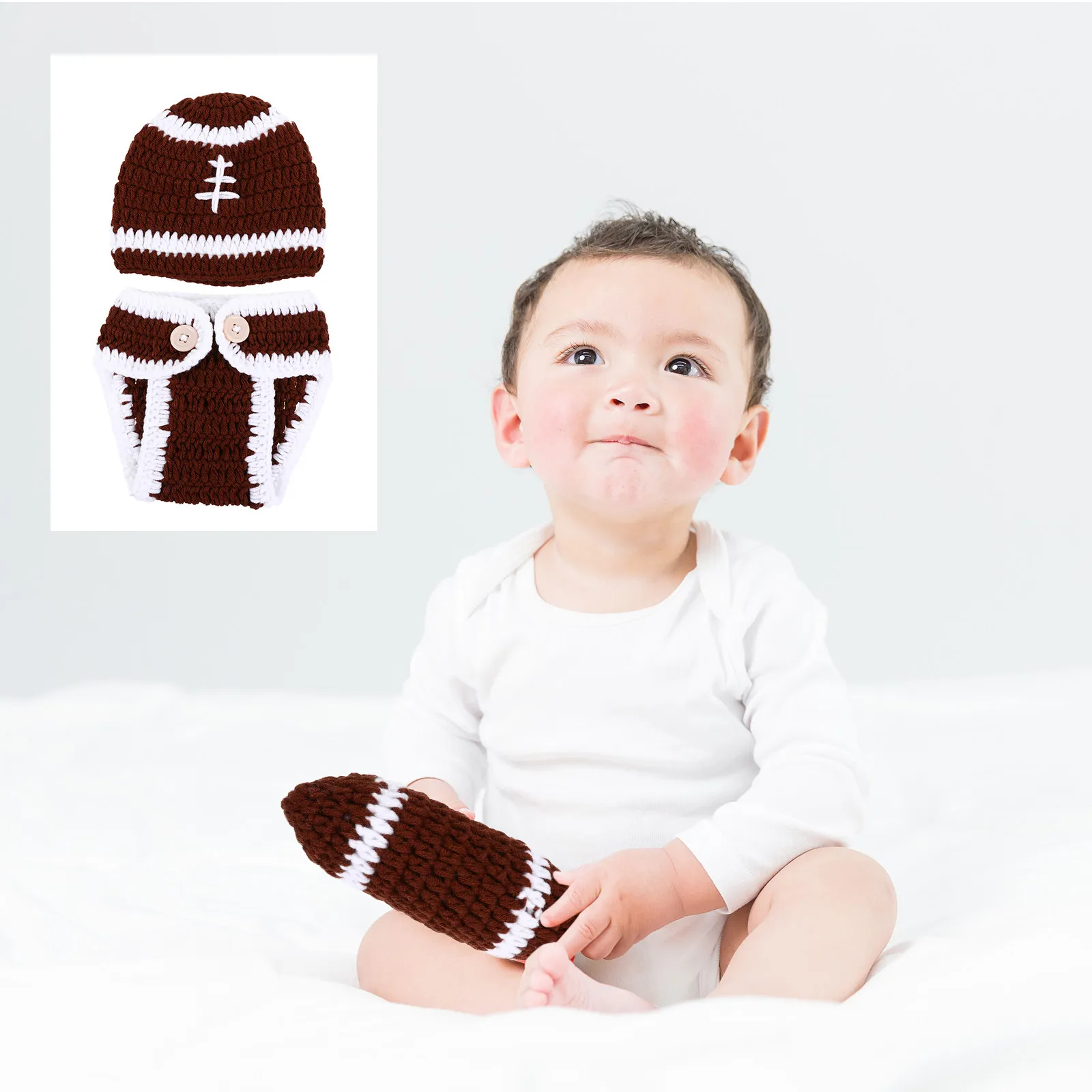 Newborn Costume Set for Baby Photoshoot Cute Knitted Clothing Bundle Hat Shorts Rugby Outfit for Boys Girls Photography Props
Newborn Costume Set for Baby Photoshoot Cute Knitted Clothing Bundle Hat Shorts Rugby Outfit for Boys Girls Photography Props