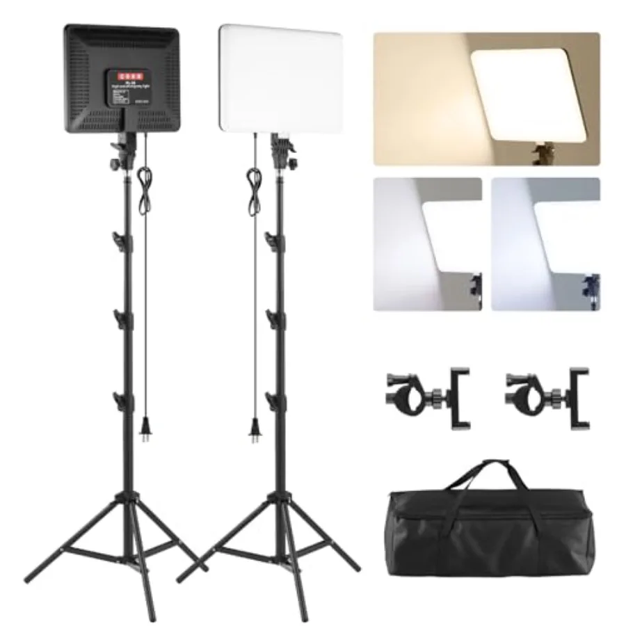 2-Pack LED Video Light Kit, 14 Inch 2700K-6500K Studio Lights with 70.8" Tripod Stand, Photography Lighting Kit with Phone Hold
2-Pack LED Video Light Kit, 14 Inch 2700K-6500K Studio Lights with 70.8" Tripod Stand, Photography Lighting Kit with Phone Hold