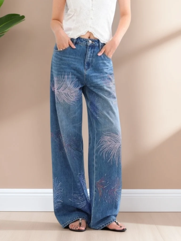 Spring High Waist Straight Leg Denim Pants Women's Premium Feeling Feather Rhinestone Embellished Wide Leg Long Jeans
Spring High Waist Straight Leg Denim Pants Women's Premium Feeling Feather Rhinestone Embellished Wide Leg Long Jeans