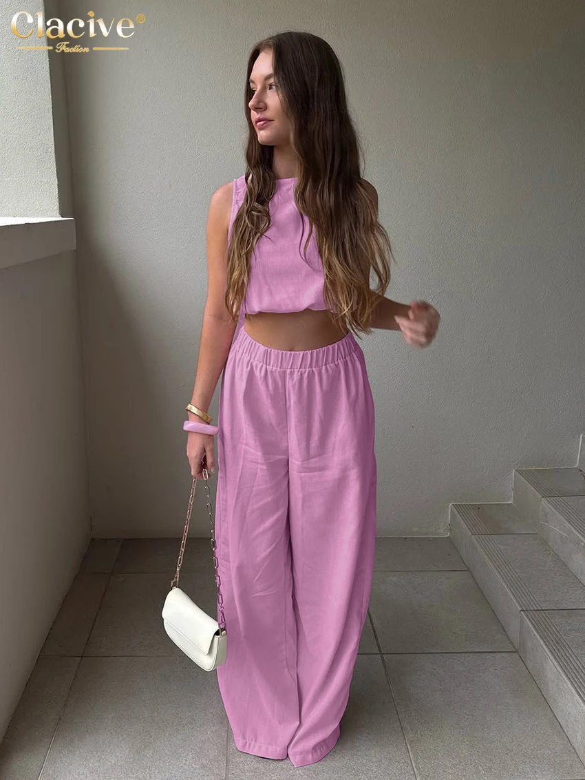 Clacive Summer Loose Pink Cotton Trousers Sets Woman 2 Pieces Fashion Sleeveless Tank Top With High Waist Wide Pants Set Female
Clacive Summer Loose Pink Cotton Trousers Sets Woman 2 Pieces Fashion Sleeveless Tank Top With High Waist Wide Pants Set Female