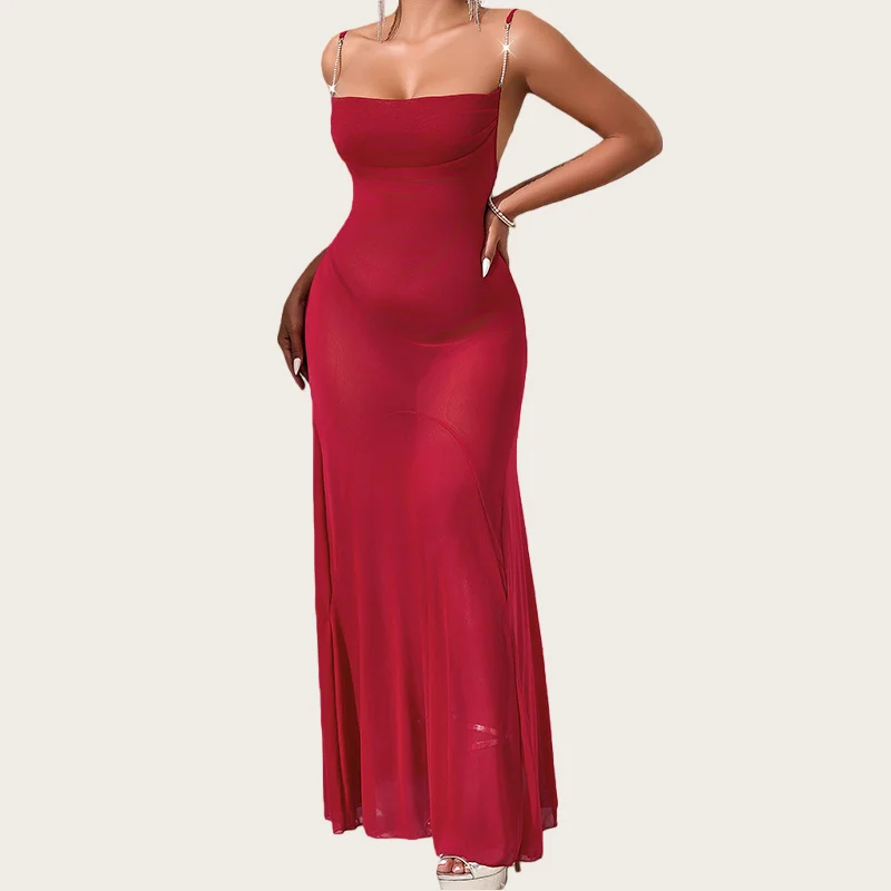 Elegant Night Dress Woman Sexy Tulle Suspenders Nightgown Slim Fish Tail Long Nightdress Shiny Chain See Through Pajamas Dress
Elegant Night Dress Woman Sexy Tulle Suspenders Nightgown Slim Fish Tail Long Nightdress Shiny Chain See Through Pajamas Dress