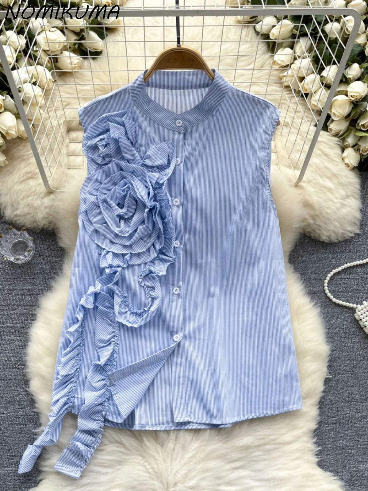 Nomikuma French Sleeveless Shirt Women's Summer Three-dimensional Flower Ribbon Single Breasted Versatile Chic Korean Top
Nomikuma French Sleeveless Shirt Women's Summer Three-dimensional Flower Ribbon Single Breasted Versatile Chic Korean Top