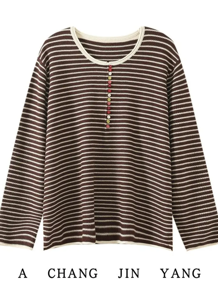 Button round Neck Striped Knitwear Women's Loose Style Inner Shirt Sweater Casual Loose Fit Long Sleeve Autumn Winter
Button round Neck Striped Knitwear Women's Loose Style Inner Shirt Sweater Casual Loose Fit Long Sleeve Autumn Winter