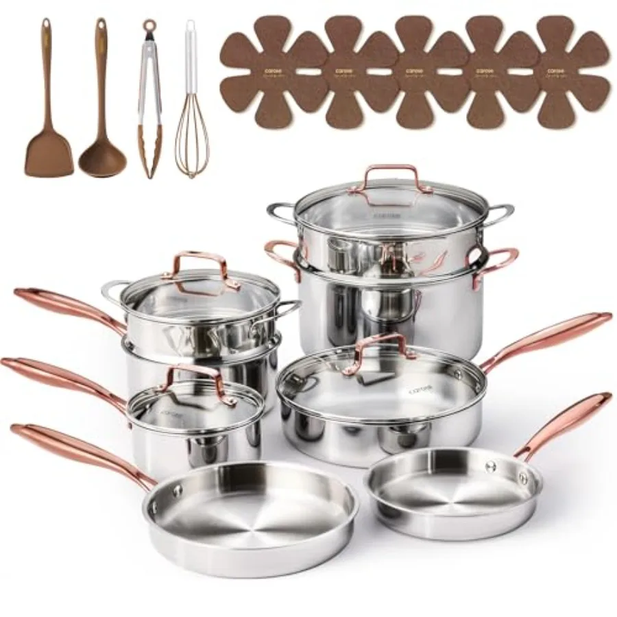 21pcs Tri-Ply Stainless Steel Cookware Set, Pots and Pans Set, Non Toxic Induction Kitchen Cooking Sets, Cookware Collection, M
21pcs Tri-Ply Stainless Steel Cookware Set, Pots and Pans Set, Non Toxic Induction Kitchen Cooking Sets, Cookware Collection, M
