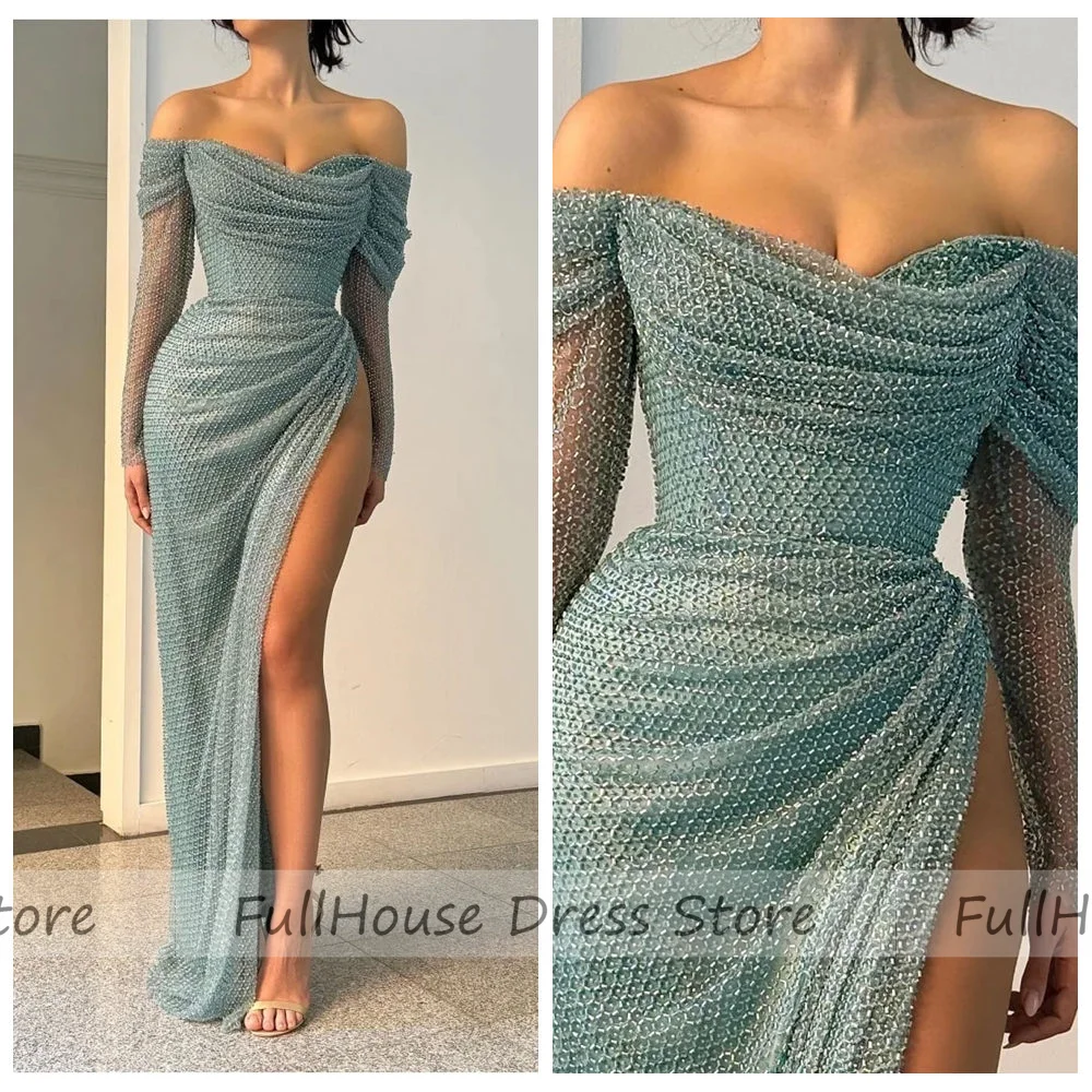 Custom Made Glamorous Off Shoulder Pleated Illusion Long Sleeve Evening Gown Sequins Side Split Sexy Mermaid Backless Prom Dress
Custom Made Glamorous Off Shoulder Pleated Illusion Long Sleeve Evening Gown Sequins Side Split Sexy Mermaid Backless Prom Dress