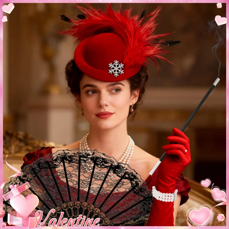 5Pcs Vintage Red Black Socialite Luxurious Accessory Set Small Hat with Red Long Glove for Christmas Party Prom Birthday Banquet
5Pcs Vintage Red Black Socialite Luxurious Accessory Set Small Hat with Red Long Glove for Christmas Party Prom Birthday Banquet