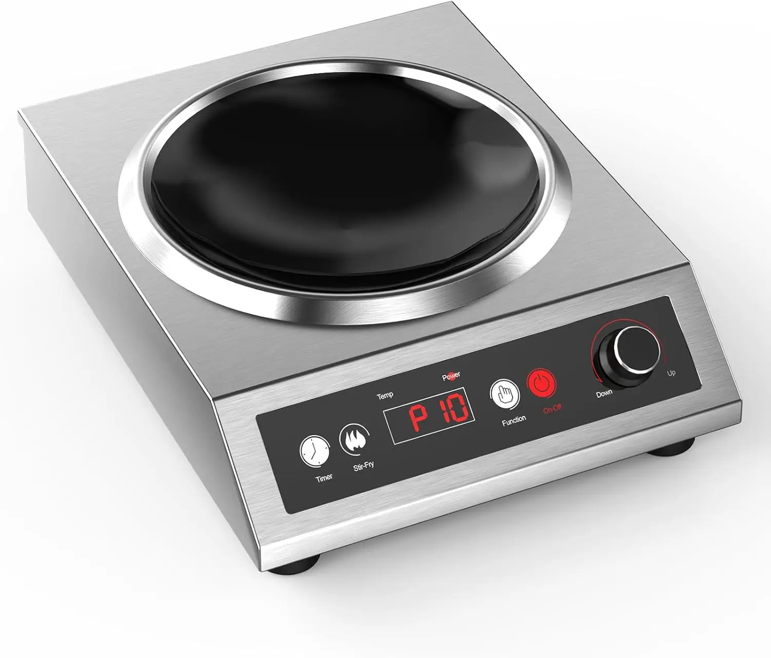 1800W Induction Wok with Concave Stainless Steel Surface, Dual Control 10 Power & Temp Levels, 24H Timer for Home & Commercial
1800W Induction Wok with Concave Stainless Steel Surface, Dual Control 10 Power & Temp Levels, 24H Timer for Home & Commercial