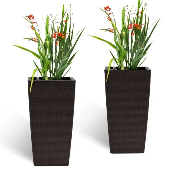 Pack of 2 Brown Color Square Planter 22-Inch High Faux Rattan Design Flower Pot with Automatic
Pack of 2 Brown Color Square Planter 22-Inch High Faux Rattan Design Flower Pot with Automatic