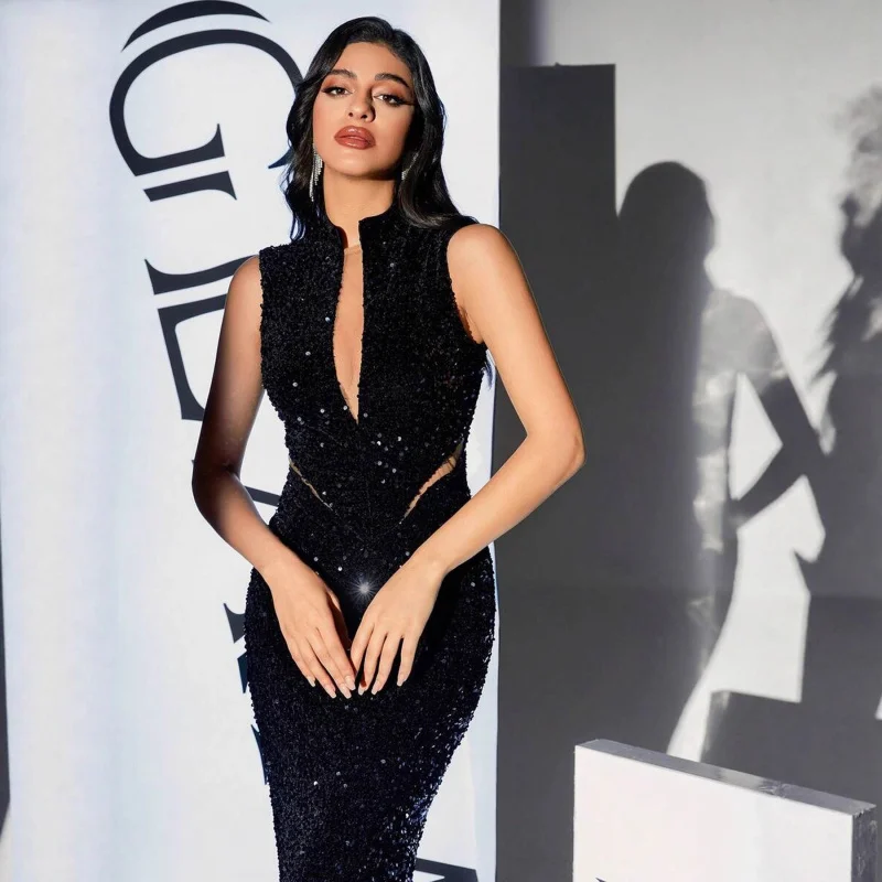Sleeveless slit tight sequin dress, high-waisted evening gown, fishtail dress
Sleeveless slit tight sequin dress, high-waisted evening gown, fishtail dress