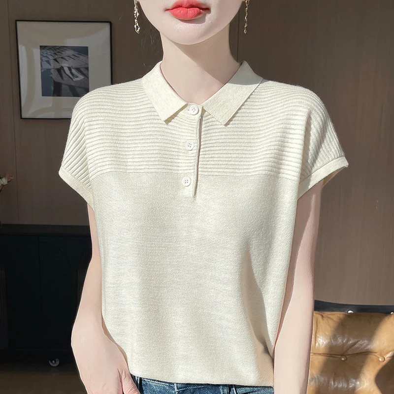 Summer New Knitted Short-Sleeved Tencel Lapel Half Sleeve Loose Joker Pullover Thin Ice Silk T-shirt Top
Summer New Knitted Short-Sleeved Tencel Lapel Half Sleeve Loose Joker Pullover Thin Ice Silk T-shirt Top