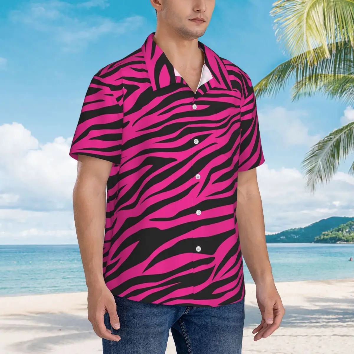 Pink Zebra Print Hawaiian Shirts Fashion Men Short Sleeve Shirt for Summer Beach Men's Button Tops
Pink Zebra Print Hawaiian Shirts Fashion Men Short Sleeve Shirt for Summer Beach Men's Button Tops