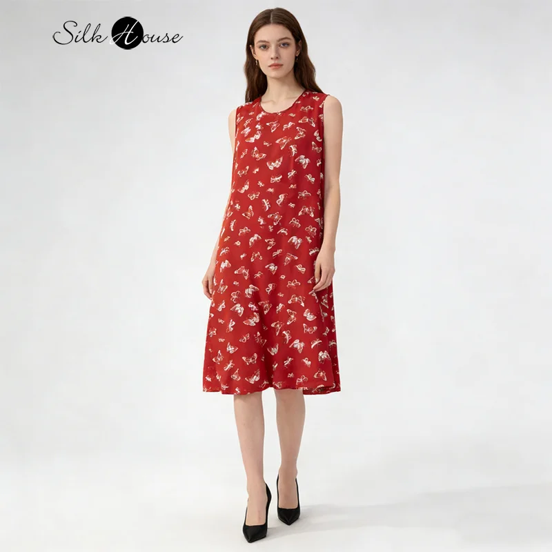 Plus Size Retro Print 100% Natural Mulberry Silk Crepe De Chine Round Neck Comfortable and Versatile Round Neck Sleeveless Dress
Plus Size Retro Print 100% Natural Mulberry Silk Crepe De Chine Round Neck Comfortable and Versatile Round Neck Sleeveless Dress
