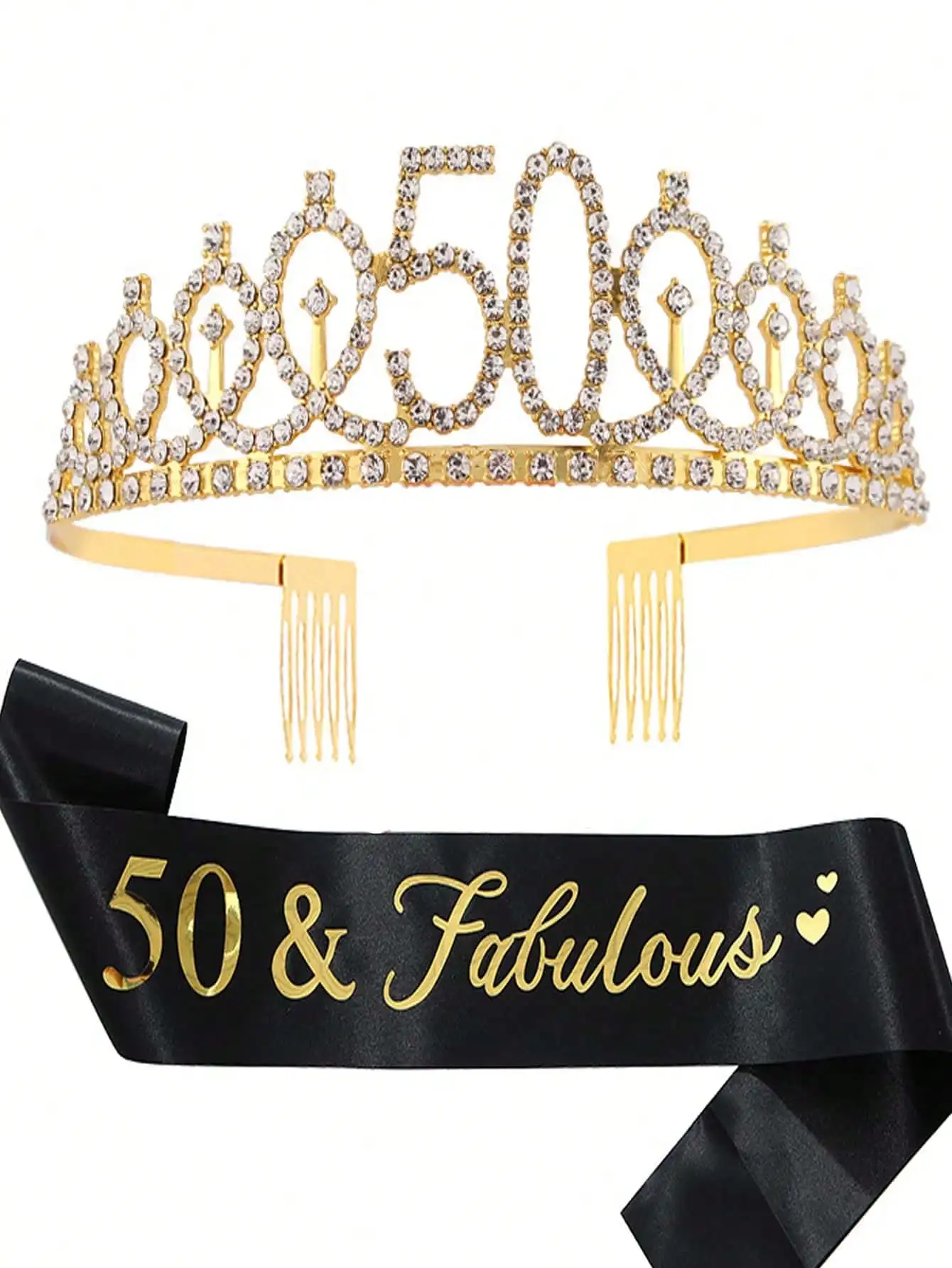 Women's 50th Birthday Decorations Set, Gold Sash and Crown Tiara for Party Favors, Gift Giving and Fabulous Celebration Styling
Women's 50th Birthday Decorations Set, Gold Sash and Crown Tiara for Party Favors, Gift Giving and Fabulous Celebration Styling