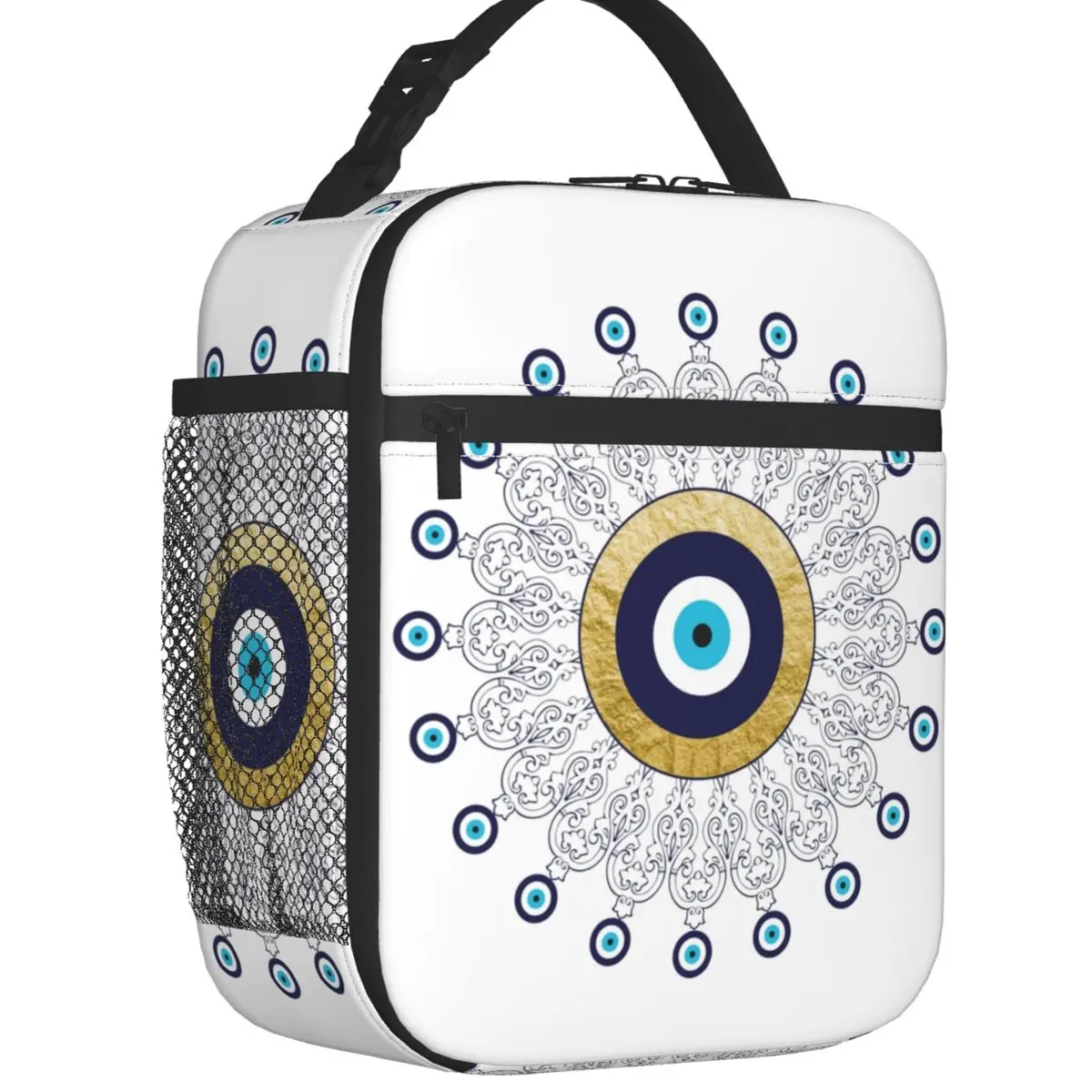 Custom Evil Eye Mandala In Gold And Blue Lunch Bag Women Thermal Cooler Insulated Lunch Box for Children School
Custom Evil Eye Mandala In Gold And Blue Lunch Bag Women Thermal Cooler Insulated Lunch Box for Children School