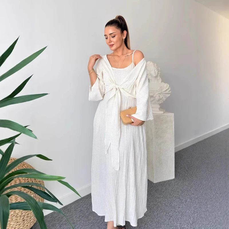 White Casual Strap Dress Outfit Spring Women Long Sleeves Lace Up Top+High Waist Slim Loose Camisole Dress Autumn Two Piece Set
White Casual Strap Dress Outfit Spring Women Long Sleeves Lace Up Top+High Waist Slim Loose Camisole Dress Autumn Two Piece Set