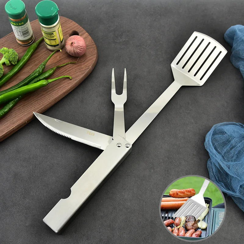 Multi-functional barbecue spatula, stainless steel grilling spatula, folding and portable BBQ combination grilling set
Multi-functional barbecue spatula, stainless steel grilling spatula, folding and portable BBQ combination grilling set