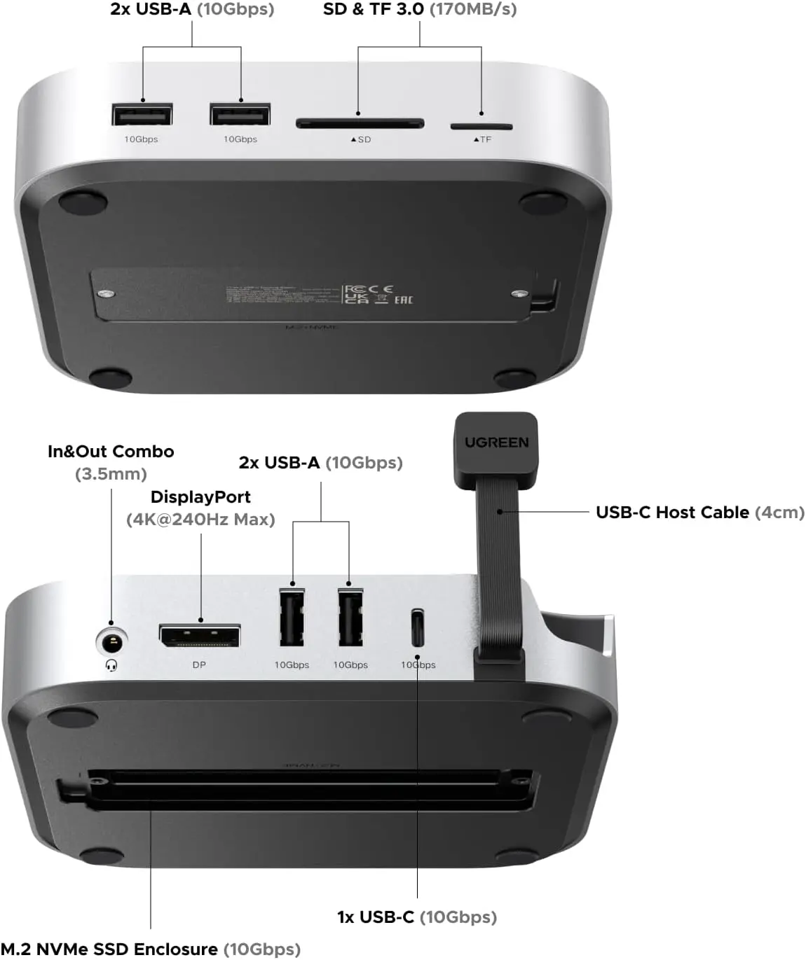 MAF UGREEN 10 in 1 USB Hub Docking Station Stand DP Hub M.2 NVMe SSD Enclosure 4K 144Hz 10G USB A/C SD/TF Audio for mini M4
MAF UGREEN 10 in 1 USB Hub Docking Station Stand DP Hub M.2 NVMe SSD Enclosure 4K 144Hz 10G USB A/C SD/TF Audio for mini M4