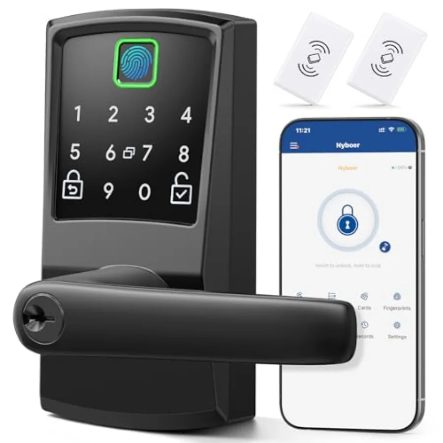 Keypad Smart Door Lock with Handle, Fingerprint Keyless Entry Digital Lock for Front Door, Electronic Code Knob, Matte Black, M
Keypad Smart Door Lock with Handle, Fingerprint Keyless Entry Digital Lock for Front Door, Electronic Code Knob, Matte Black, M