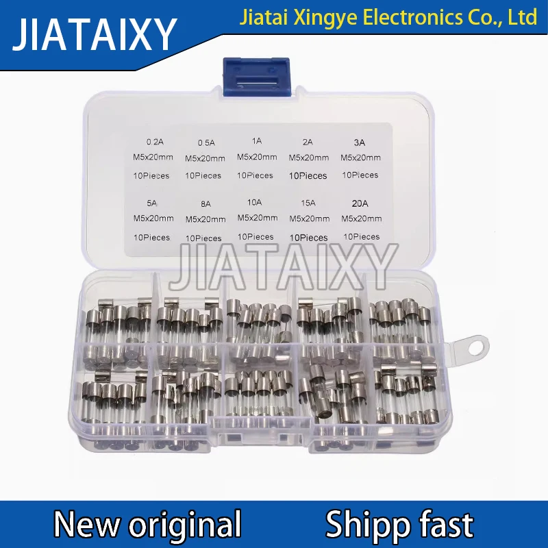100Pcs 5X20MM glass fuse box with 10 different resistance values and 10 fuse tubes each, 0.2A-20A
100Pcs 5X20MM glass fuse box with 10 different resistance values and 10 fuse tubes each, 0.2A-20A