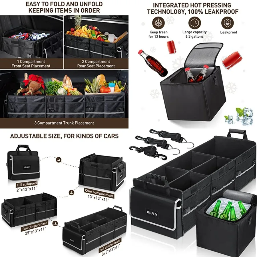 4 in 1 Car Trunk Storage Organizer with Leakproof Cooler Bag, Multi-Compartment Foldable Trunk Storage Box for Car Truck SUV
4 in 1 Car Trunk Storage Organizer with Leakproof Cooler Bag, Multi-Compartment Foldable Trunk Storage Box for Car Truck SUV