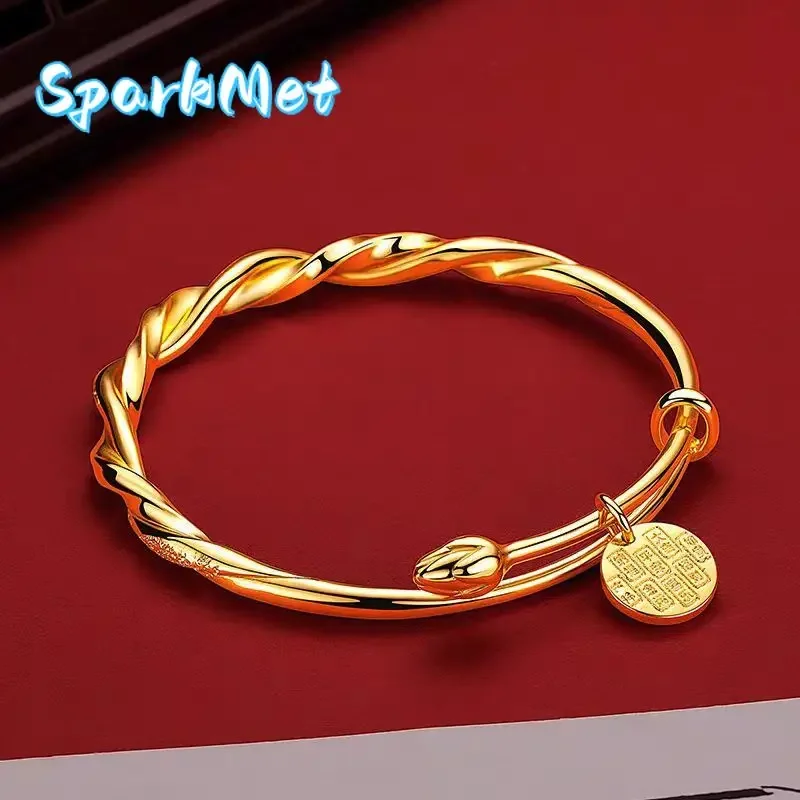 Sparkmet Women's 24K Gold (AU999) Gradient Yellow Jambhala Bracelet | Gradient matte twist, hammered glow with enamel robe
Sparkmet Women's 24K Gold (AU999) Gradient Yellow Jambhala Bracelet | Gradient matte twist, hammered glow with enamel robe