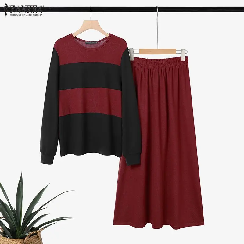 Spring Casual Women's Skirt Suits Contrast Color Long Sleeve Top & Long Skirt 2 Pieces Sets ZANZEA Muslim Islamic Hijabs Outfits
Spring Casual Women's Skirt Suits Contrast Color Long Sleeve Top & Long Skirt 2 Pieces Sets ZANZEA Muslim Islamic Hijabs Outfits