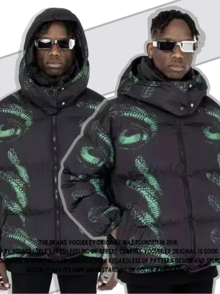 Men's Puffer Jackets With Poisonous Snake Full Print, Hooded Cotton Jacket For Men, Winter Loose Thickened Womans Coats
Men's Puffer Jackets With Poisonous Snake Full Print, Hooded Cotton Jacket For Men, Winter Loose Thickened Womans Coats