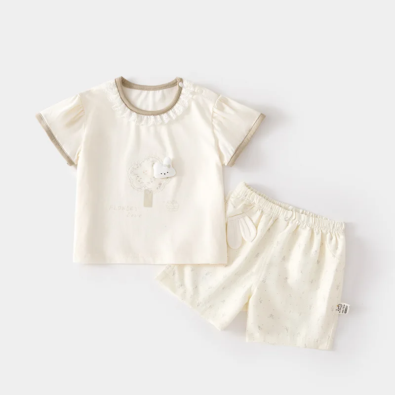 Baby Short-Sleeved T-shirt Suit Home Wear Thin Summer Girls' Shoulder Open Shorts Loose Baby Outerwear Ice Skin Cotton
Baby Short-Sleeved T-shirt Suit Home Wear Thin Summer Girls' Shoulder Open Shorts Loose Baby Outerwear Ice Skin Cotton