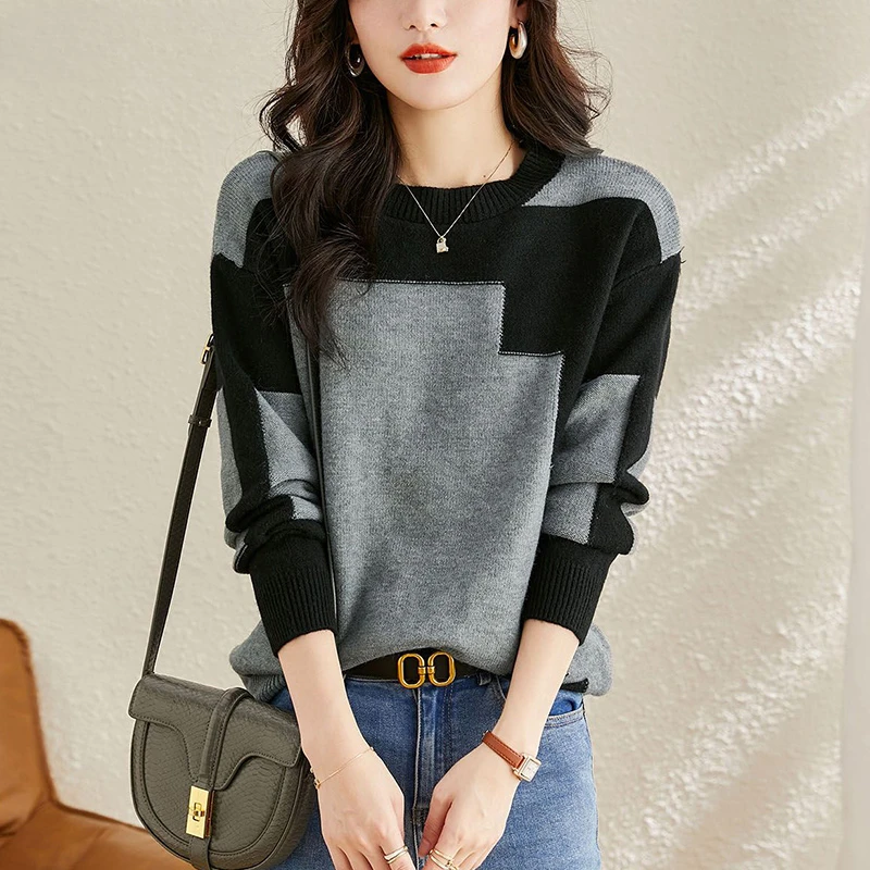 Autumn Winter Oversized Contrast Color Sweater Ladies Loose Casual All-match Knitted Pullover Top Women Fashion Jumper F70
Autumn Winter Oversized Contrast Color Sweater Ladies Loose Casual All-match Knitted Pullover Top Women Fashion Jumper F70