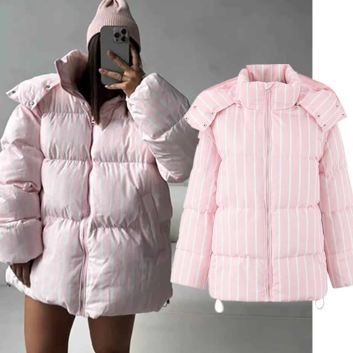 Jenny&Dave Fashion Woman Clothes Tops Ins Fashion Blogger Pink Striped Bread Coat Women's Jacket Loose Hooded Parka Coat Women
Jenny&Dave Fashion Woman Clothes Tops Ins Fashion Blogger Pink Striped Bread Coat Women's Jacket Loose Hooded Parka Coat Women