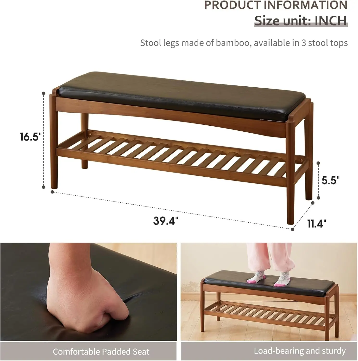 Shoe Rack Bench Entryway Bamboo Shoe Storage Bench with Leather Cushion 2 Tiers Shoe Rack Entryway Bench for Hallway 
Shoe Rack Bench Entryway Bamboo Shoe Storage Bench with Leather Cushion 2 Tiers Shoe Rack Entryway Bench for Hallway