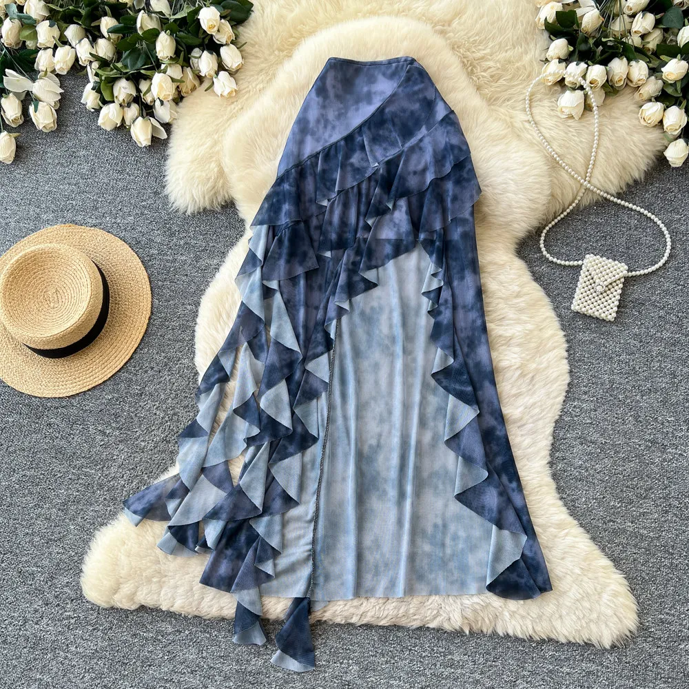 Women Summer Skirt Korean Tie-Dye High Waist A-Line Asymmetric Ruffle Midi Sexy Skirt Slim Fit Office Lady Female Faldas SK126
Women Summer Skirt Korean Tie-Dye High Waist A-Line Asymmetric Ruffle Midi Sexy Skirt Slim Fit Office Lady Female Faldas SK126